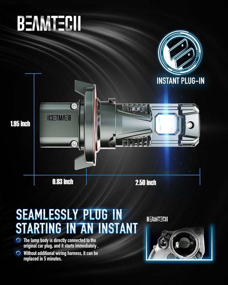 BEAMTECH H13/9008 Bulbs, G-XPower Chips 500% Brighter 6500K Xenon White Fog Light Bulbs, Plug and Play, Pack of 2 - Image 4